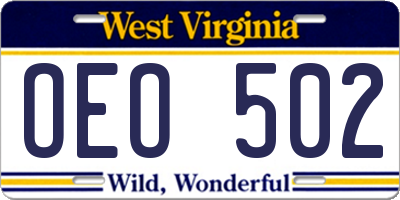 WV license plate OEO502