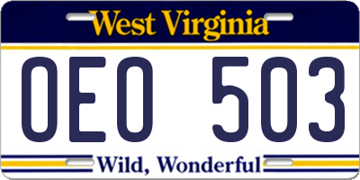 WV license plate OEO503