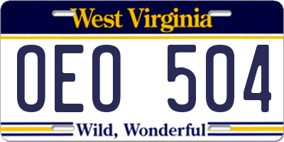 WV license plate OEO504