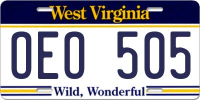 WV license plate OEO505