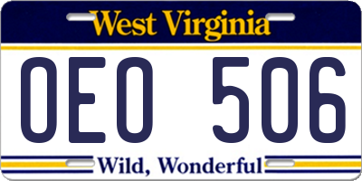 WV license plate OEO506
