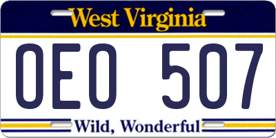 WV license plate OEO507