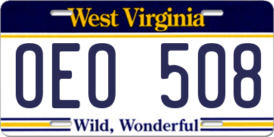 WV license plate OEO508