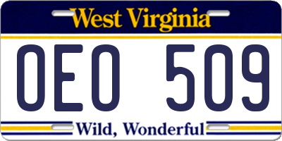 WV license plate OEO509