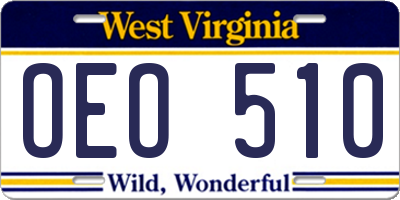 WV license plate OEO510