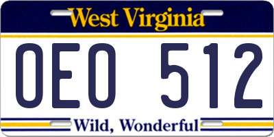 WV license plate OEO512