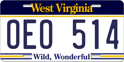 WV license plate OEO514