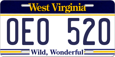 WV license plate OEO520
