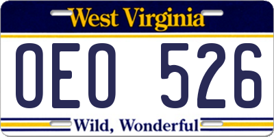 WV license plate OEO526