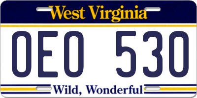 WV license plate OEO530