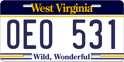 WV license plate OEO531