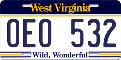 WV license plate OEO532