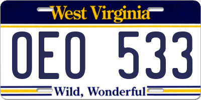 WV license plate OEO533