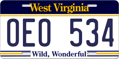 WV license plate OEO534