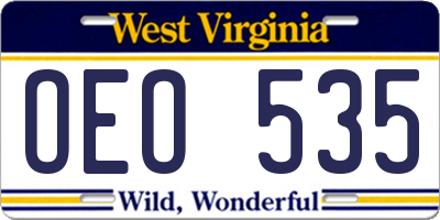 WV license plate OEO535