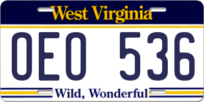 WV license plate OEO536