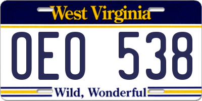 WV license plate OEO538