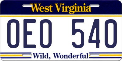 WV license plate OEO540