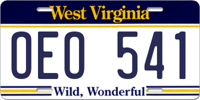 WV license plate OEO541