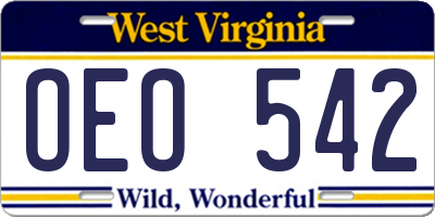 WV license plate OEO542