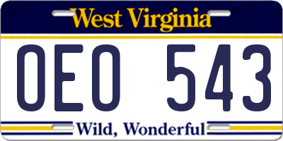 WV license plate OEO543