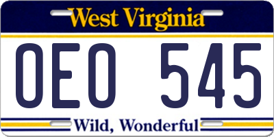 WV license plate OEO545
