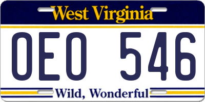 WV license plate OEO546