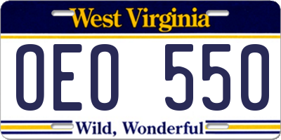 WV license plate OEO550