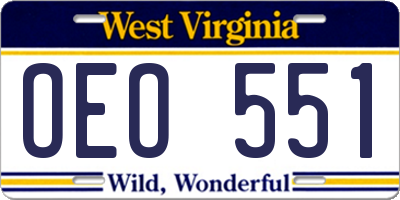 WV license plate OEO551