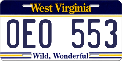 WV license plate OEO553