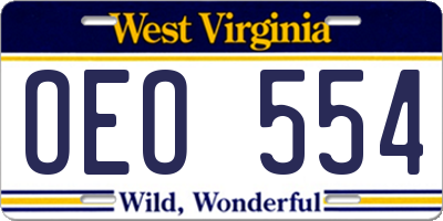 WV license plate OEO554