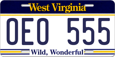 WV license plate OEO555