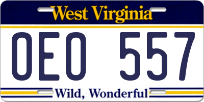 WV license plate OEO557
