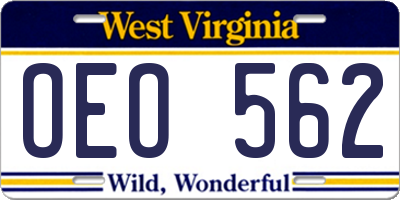 WV license plate OEO562