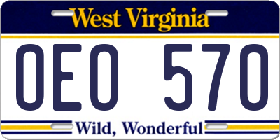 WV license plate OEO570