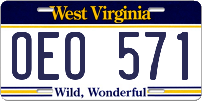 WV license plate OEO571