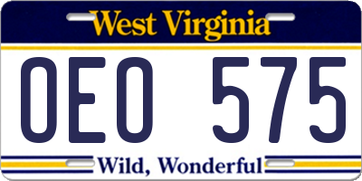 WV license plate OEO575