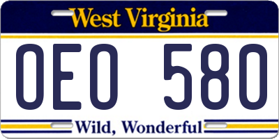 WV license plate OEO580