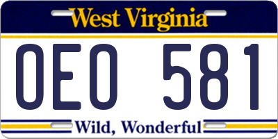 WV license plate OEO581