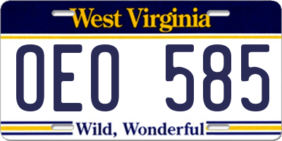 WV license plate OEO585