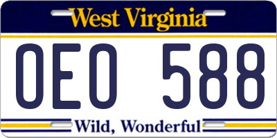 WV license plate OEO588