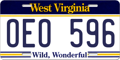 WV license plate OEO596