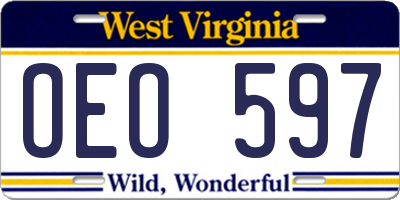 WV license plate OEO597
