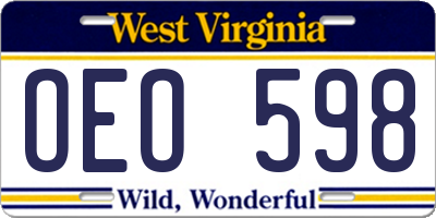 WV license plate OEO598