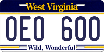 WV license plate OEO600