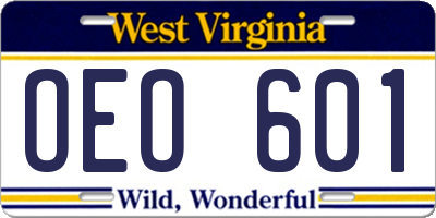WV license plate OEO601