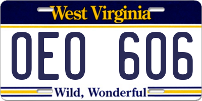 WV license plate OEO606