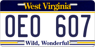 WV license plate OEO607