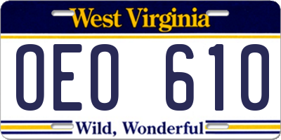 WV license plate OEO610