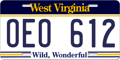 WV license plate OEO612